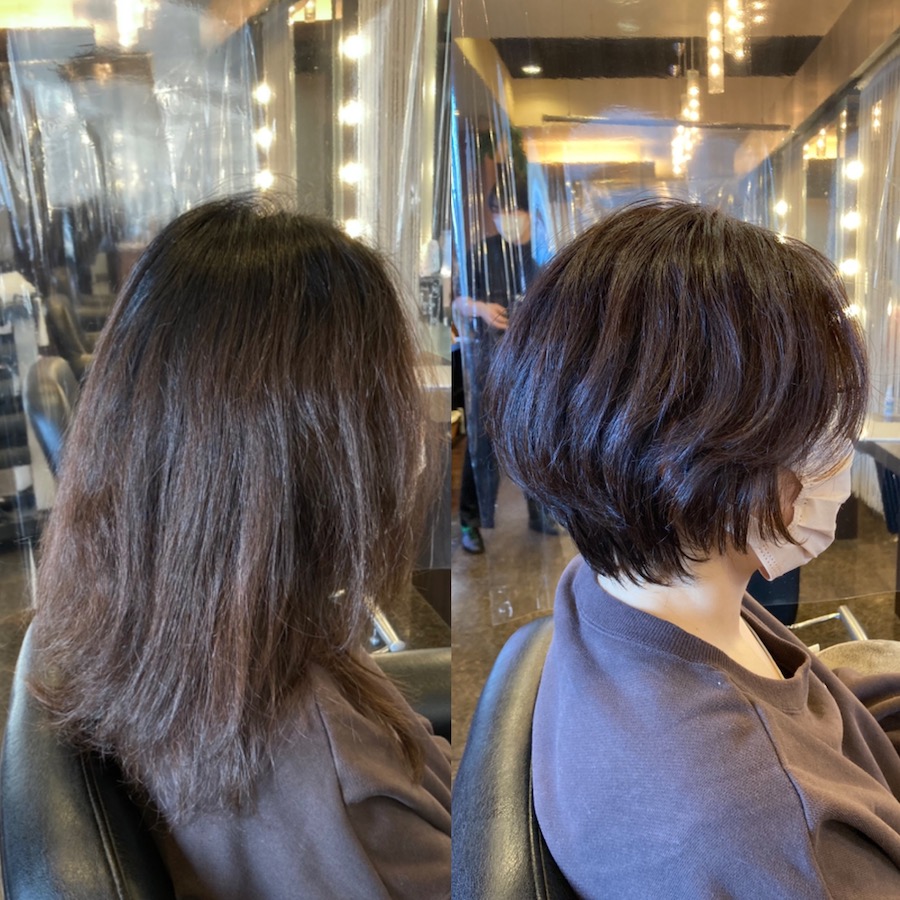 くせ毛ショート 結ぶしかなかったミディアムヘアをショートボブに激変カット くせ毛カット 縮毛矯正の匠 美容師セノウユウタ
